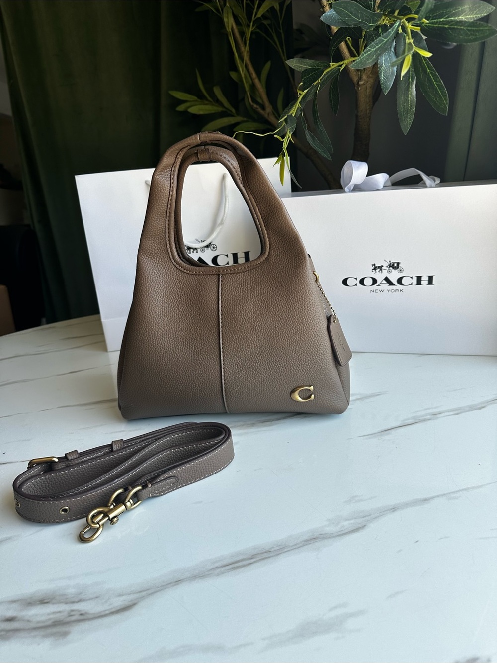 Coach Brown Pebbled Leather Mini Hobo with Gold Accent